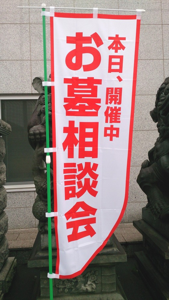 2015年9月 10月 本日、開催中　お墓相談会　ノボリ旗 幟旗のぼりばた 紅白 赤白 ツートンカラー 二色DSC_0260+